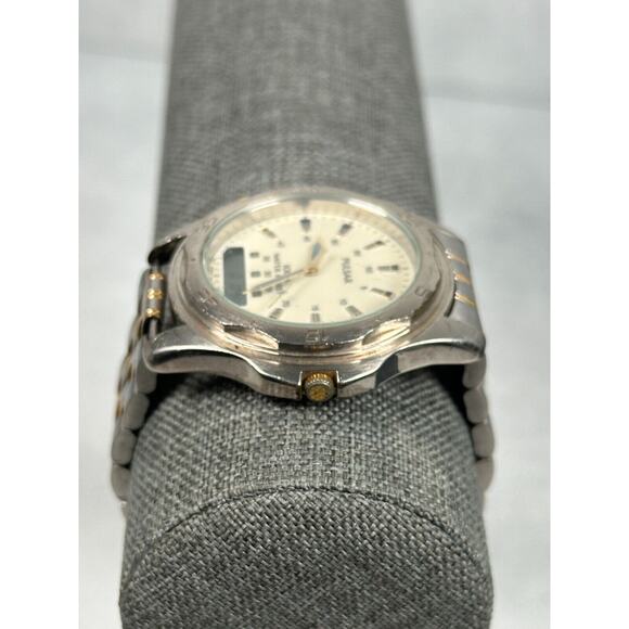 VTG Pulsar Watch Mens 42mm Two Tone Analog Digital V041-9250 Quartz New Battery - Picture 4 of 14